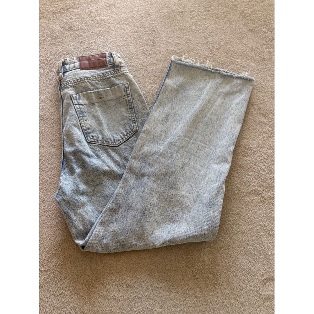 Zara‎ Women's Acid Wash Wide Leg Distressed Ripped Knee Jeans